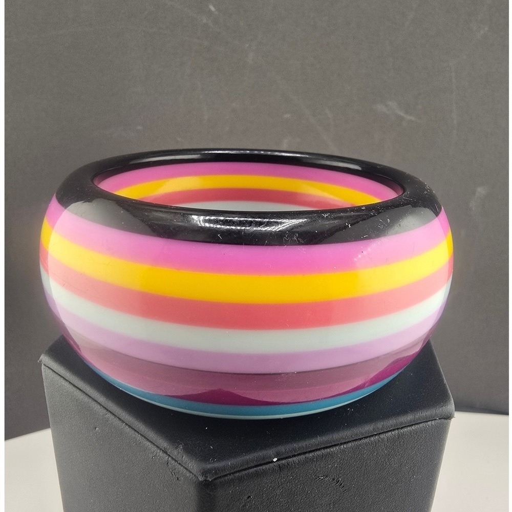 Vintage Estate Resin Bangle Bracelet Rainbow Pride Striped Chunky Retro 8.25in